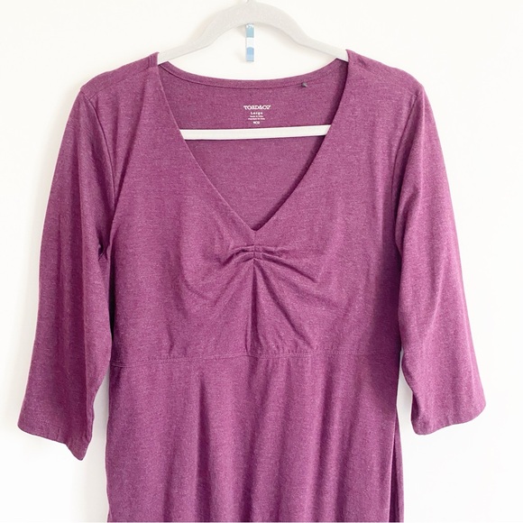 Toad & Co. Rozmonde Rosalinda 3/4 Sleeve V-Neckline Purple Organic Dress Large L - Picture 3 of 9